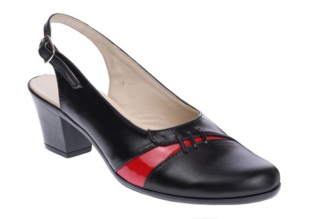 Pantofi dama decupati din piele naturala - Model Negru Rosu PS35LR